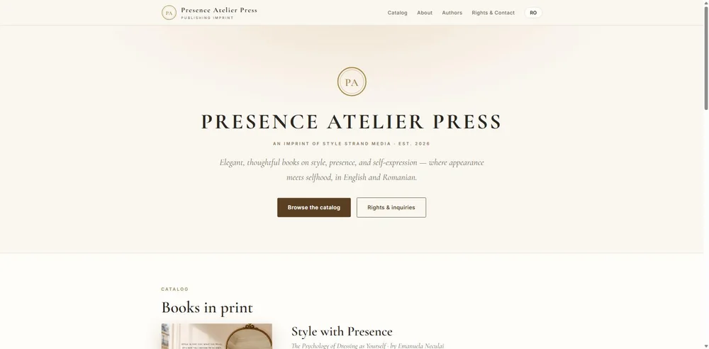 Presence Atelier Press website homepage